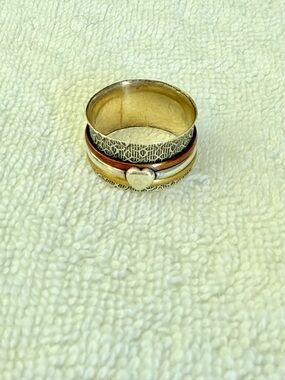 Hammered Spinner Silver and Gold Heart Accent Women's Ring
